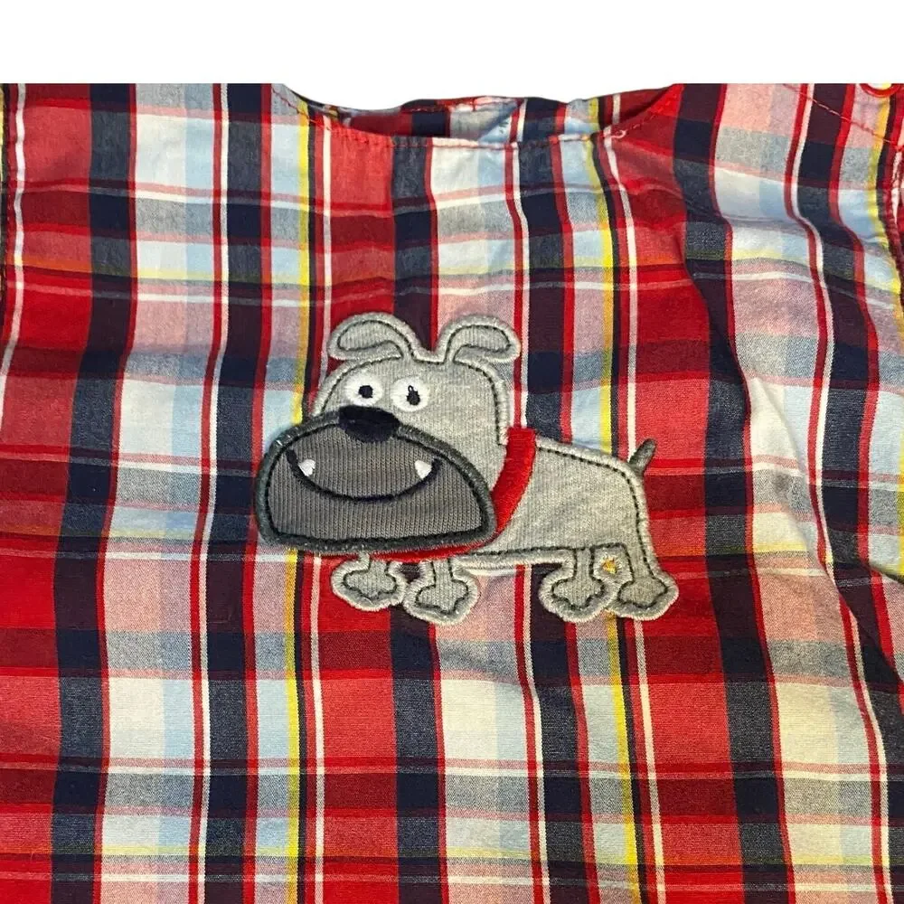 Carter's red blue plaid bulldog sleeveless‎ shorts boys romper SIZE 18M